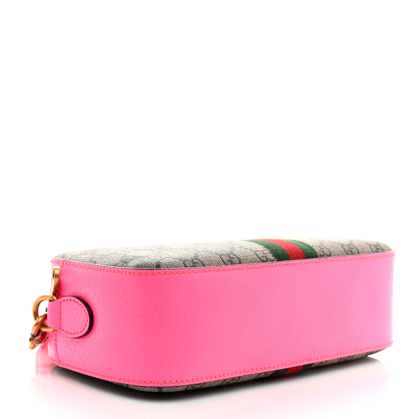 GG Supreme Monogram Textured Dollar Calfskin Web Ophidia Small Crossbody Bag Beige Ebony Fuchsia