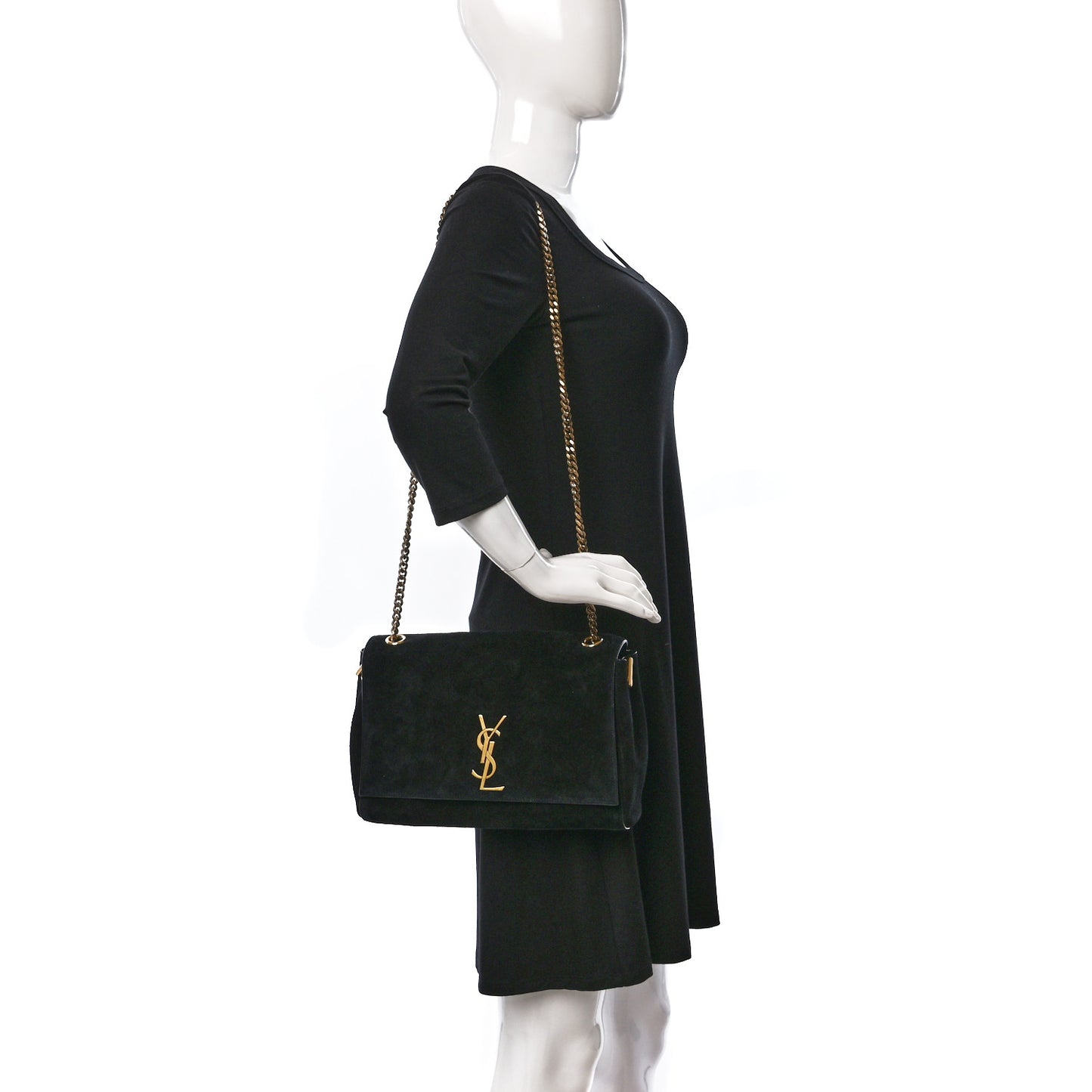 Smooth Calfskin Suede Medium Reversible Monogram Kate Satchel Black