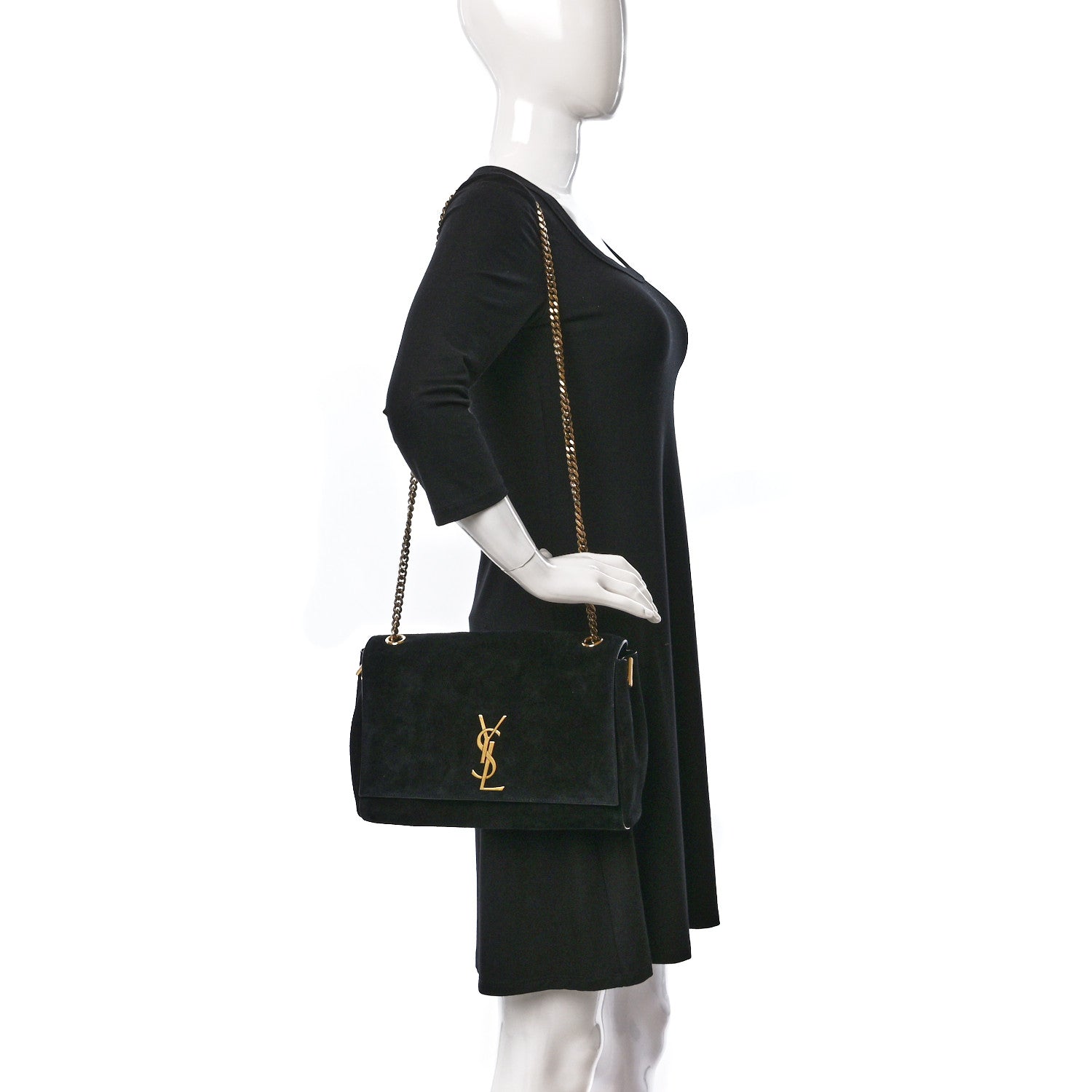 Saint Laurent Smooth Calfskin Suede Medium Reversible Monogram Kate Satchel Black 2 of 8