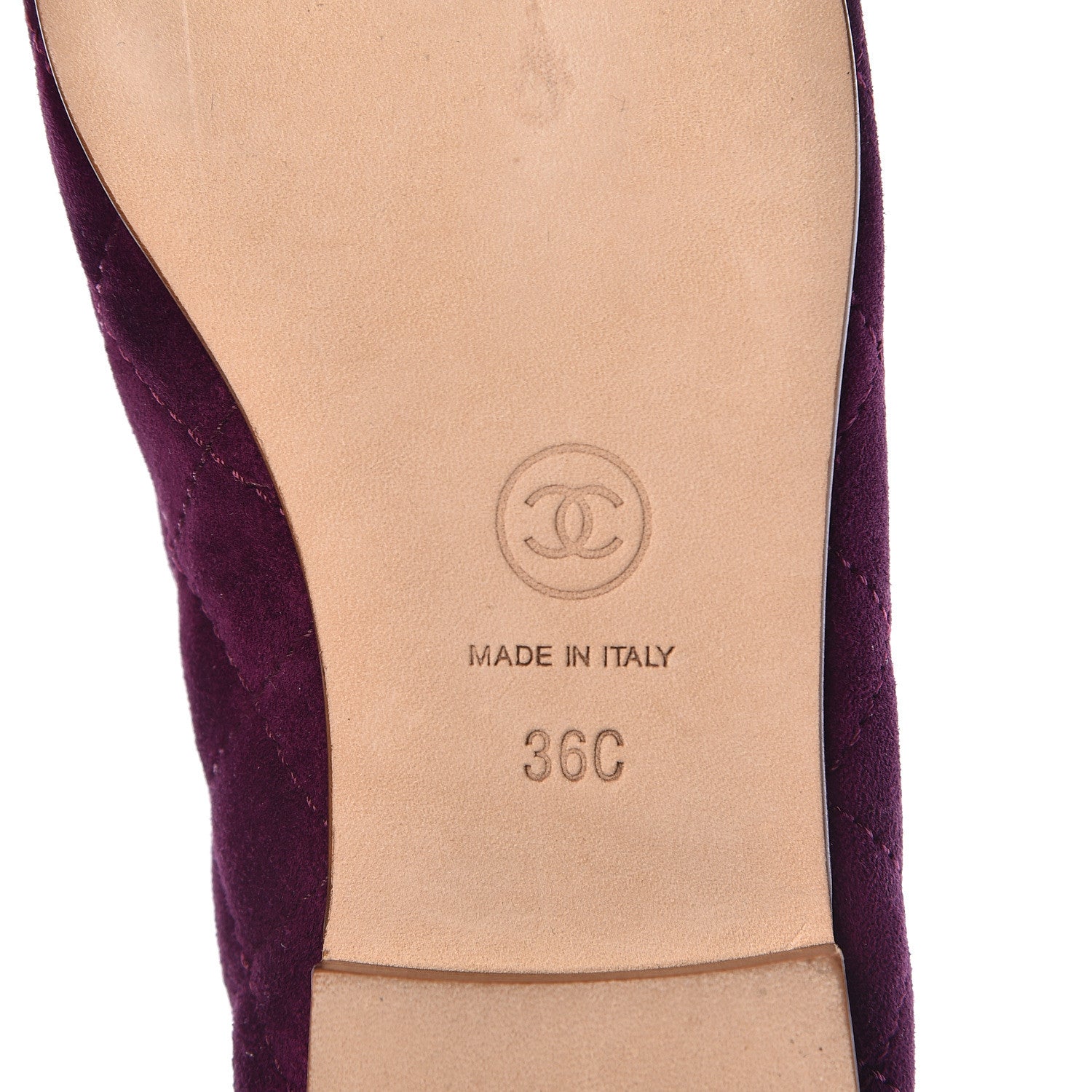 Chanel Suede Calfskin Quilted Cap Toe CC Ballerina Flats 36 Purple 6 of 9