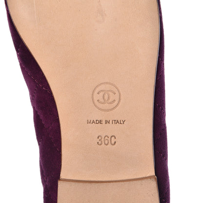 Chanel Suede Calfskin Quilted Cap Toe CC Ballerina Flats 36 Purple 6 of 9