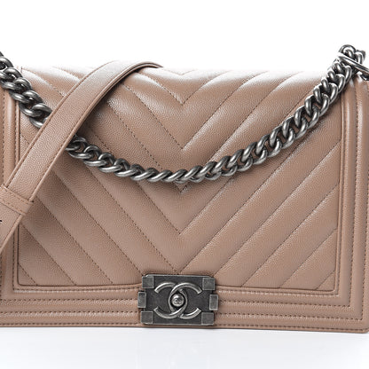 Chanel Caviar Chevron Quilted New Medium Boy Flap Dark Beige 9 of 9