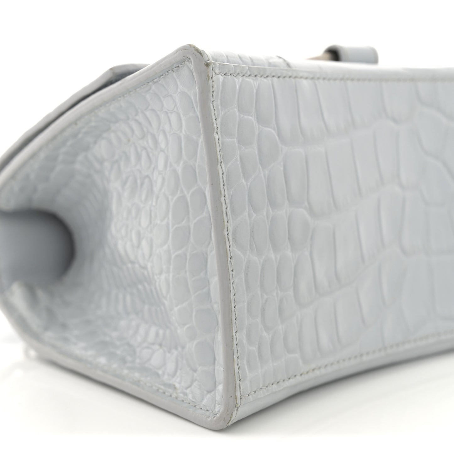 Shiny Calfskin Crocodile Embossed Small Hourglass Top Handle Bag Ash Blue