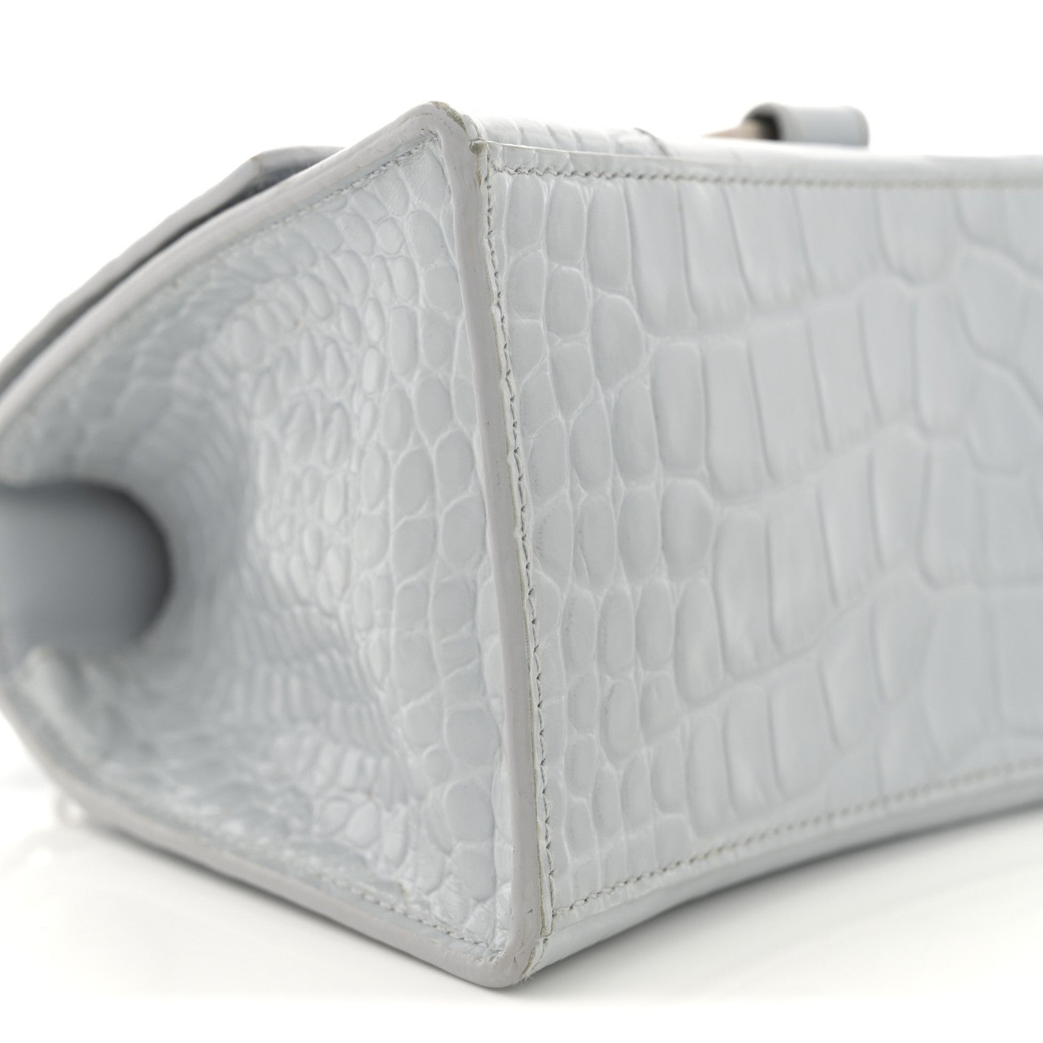 Balenciaga Shiny Calfskin Crocodile Embossed Small Hourglass Top Handle Bag Ash Blue 9 of 12