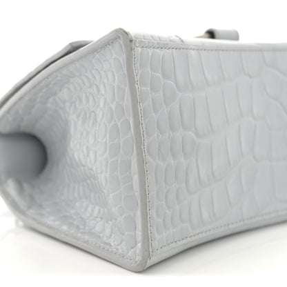 Balenciaga Shiny Calfskin Crocodile Embossed Small Hourglass Top Handle Bag Ash Blue 9 of 12