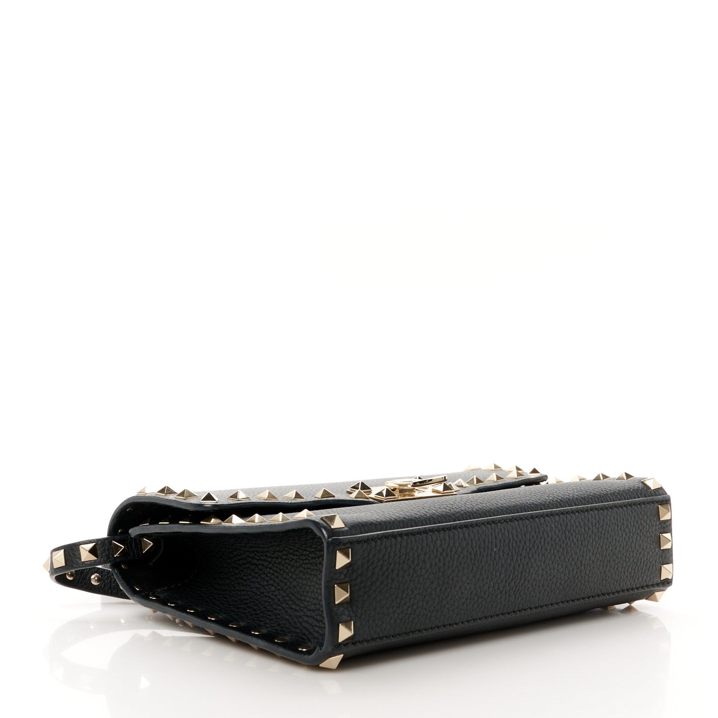 Pebbled Calfskin Medium Rockstud Flip Lock Crossbody Bag Black
