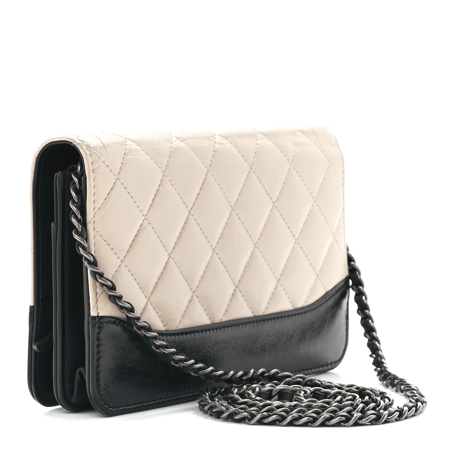 Aged Calfskin Quilted Gabrielle Wallet On Chain WOC Beige Black