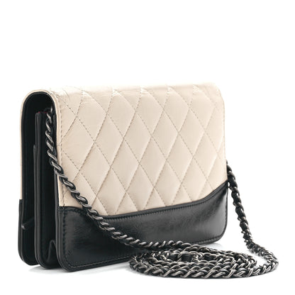 Chanel Aged Calfskin Quilted Gabrielle Wallet On Chain WOC Beige Black 3 of 12