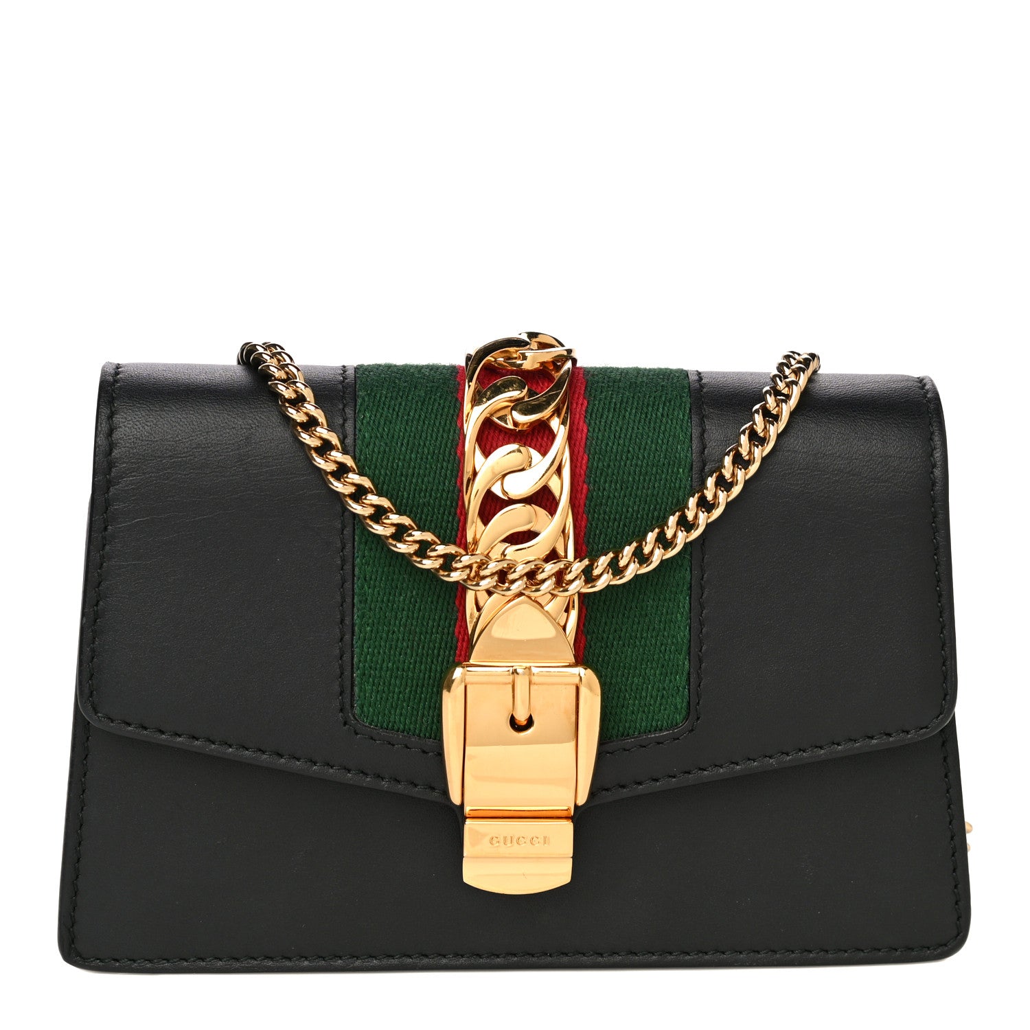 Gucci Calfskin Super Mini Sylvie Chain Shoulder Bag Black 1 of 19