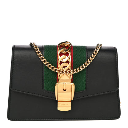 Gucci Calfskin Super Mini Sylvie Chain Shoulder Bag Black 1 of 19