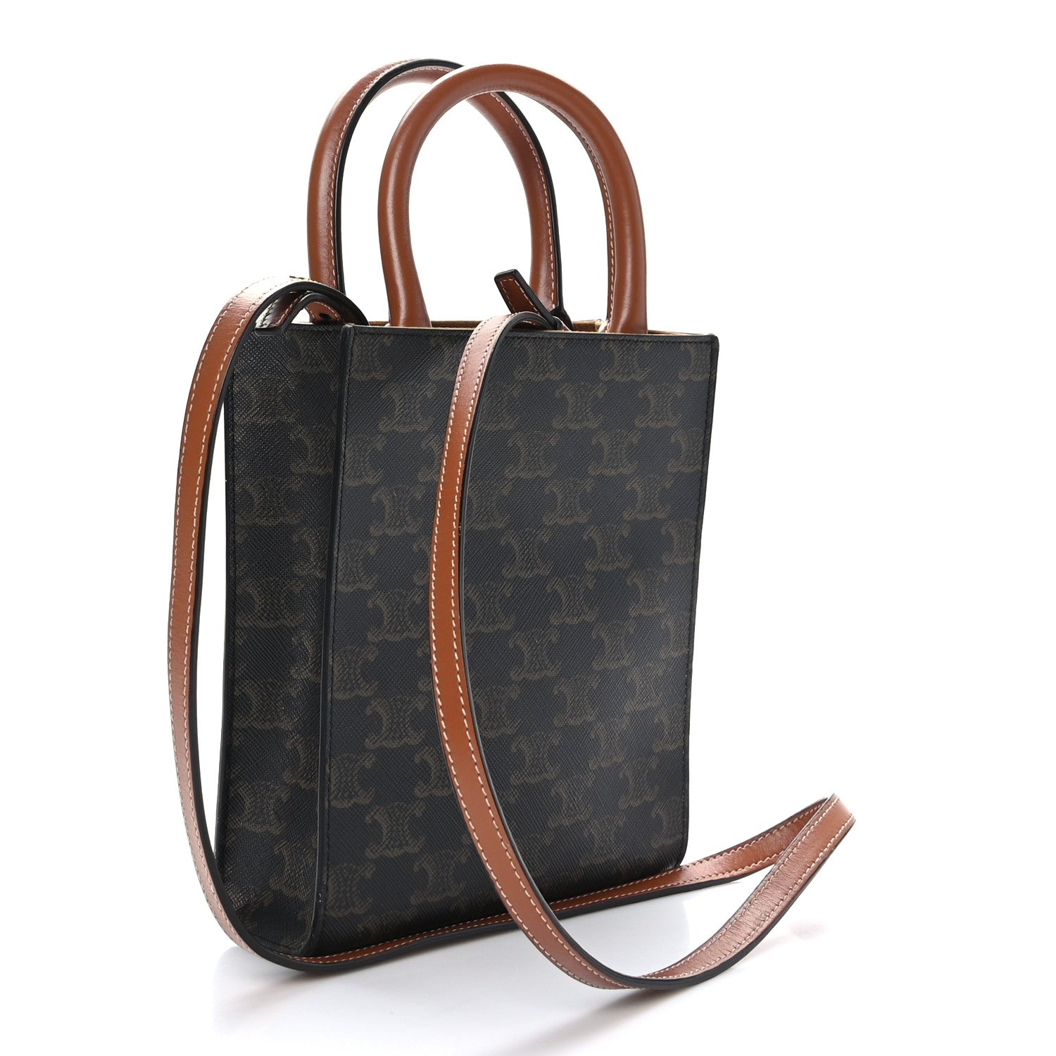 Celine Triomphe Canvas Calfskin Mini Vertical Cabas Tan 3 of 7