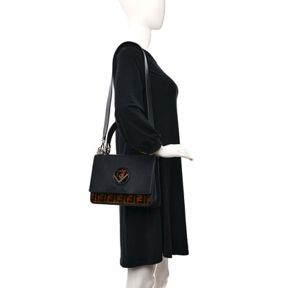 Fendi Vitello Century Velvet F is Fendi FF Kan I Shoulder Bag Black Tobacco 2 of 11