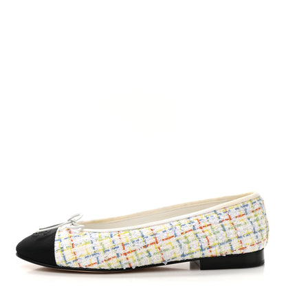 Chanel Tweed Grosgrain Cap Toe Ballerina Flats 37 White Multicolor 37.5 White Multicolor 1 of 11
