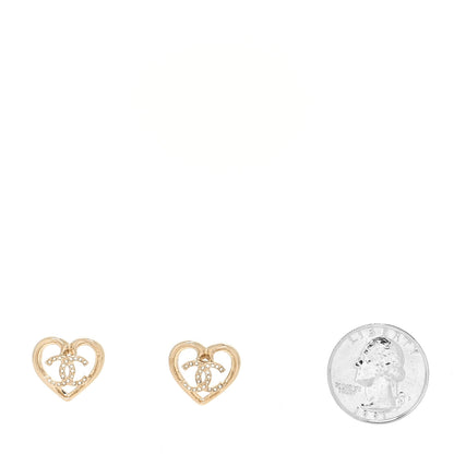 Chanel Metal Crystal CC Logo Heart Earrings Gold 2 of 4