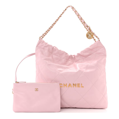 Chanel Shiny Calfskin Quilted 22 Drawstring Bag Light Pink 11 of 11