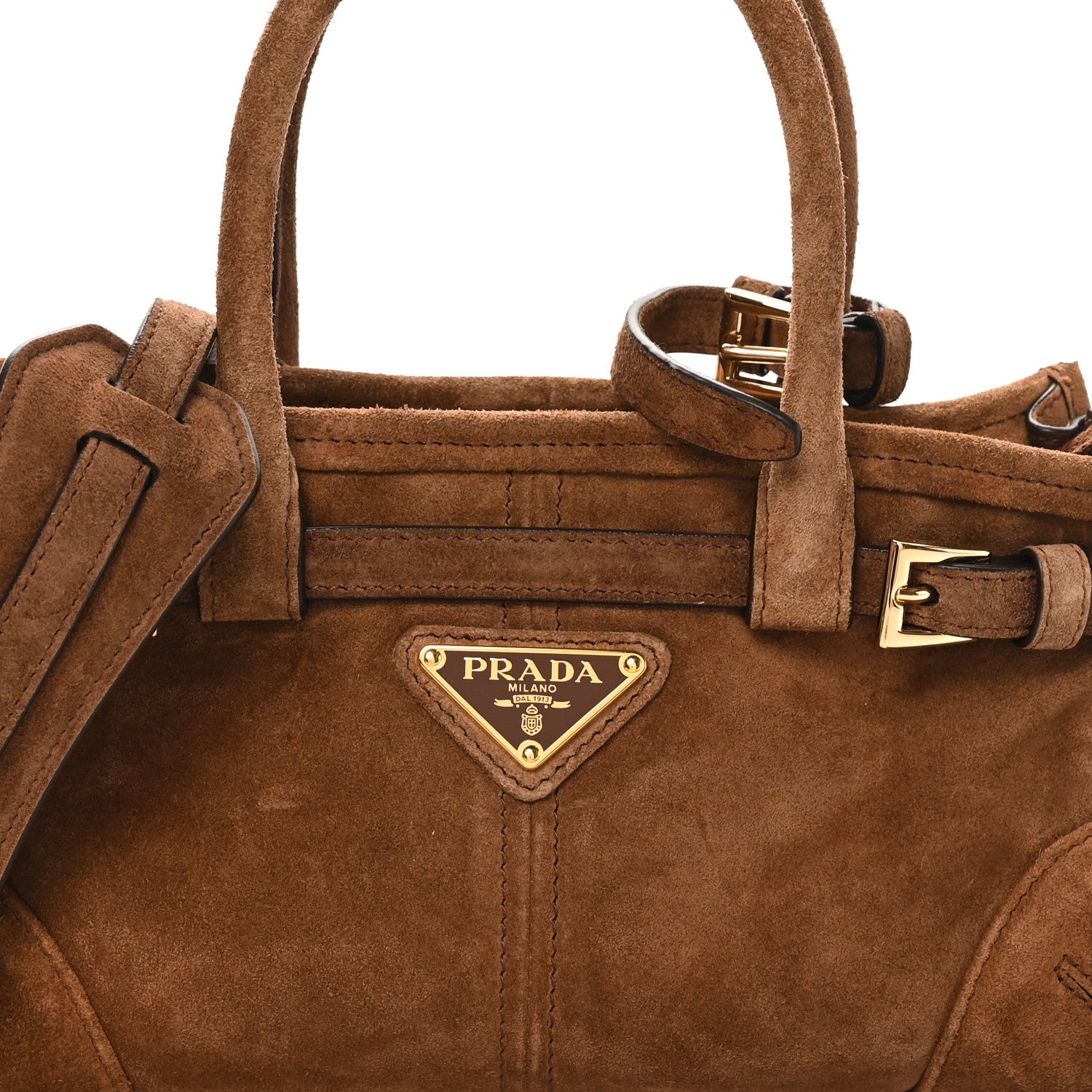Prada Suede Triangle Mini Bonnie Shoulder Bag Cacao 7 of 9