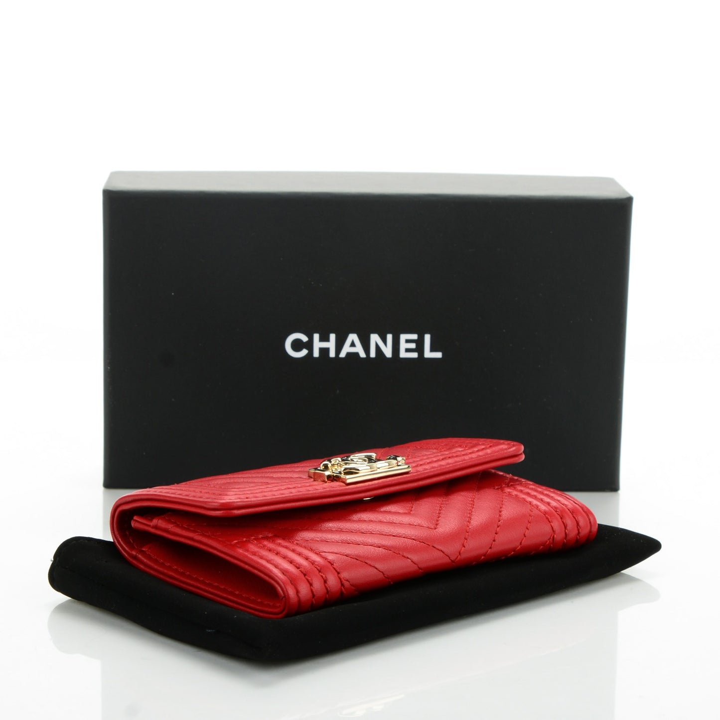 Calfskin Chevron Quilted Boy Card Holder Wallet Red