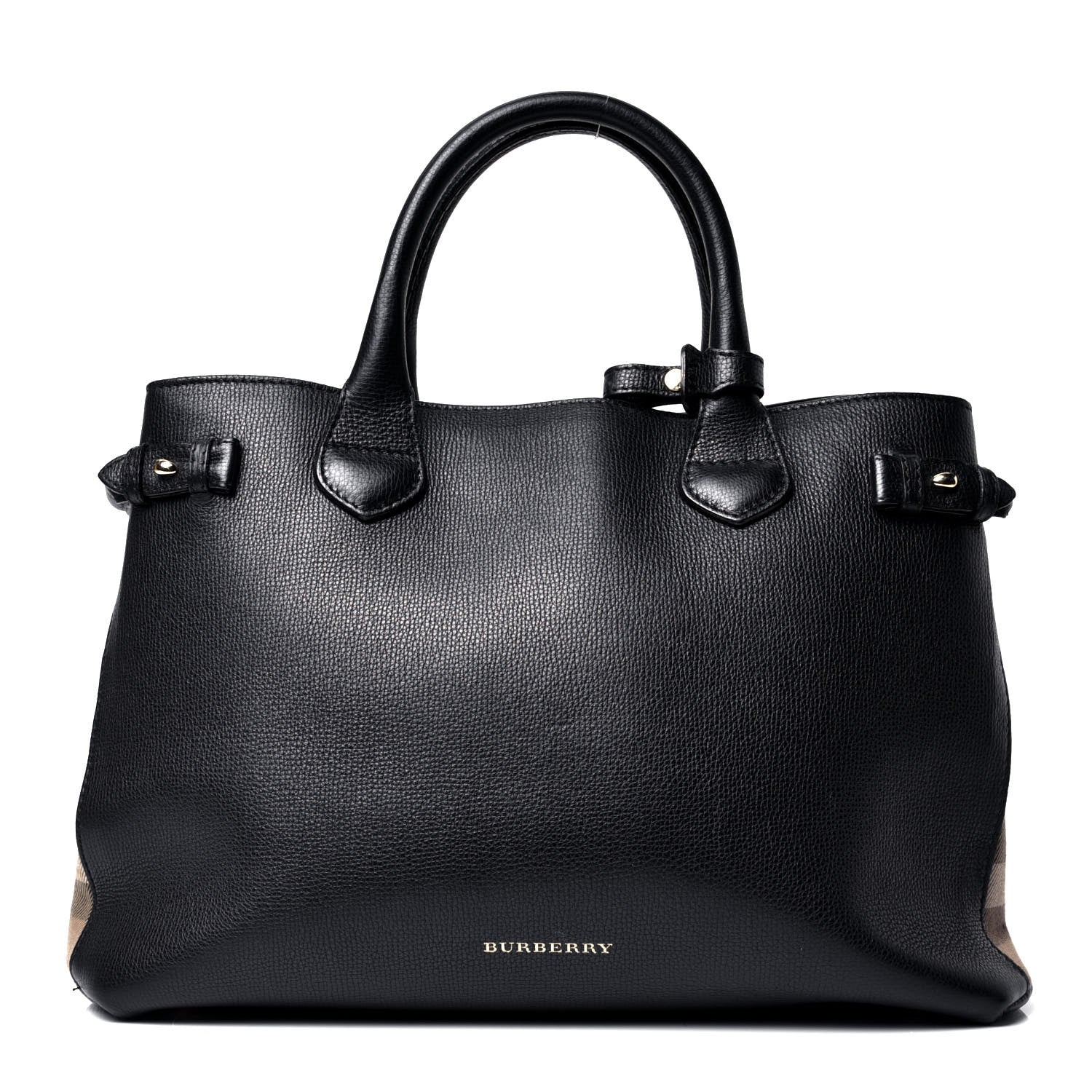 Burberry Grainy Calfskin House Check Medium Banner Tote Black 1 of 4
