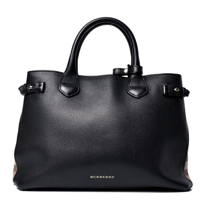 Burberry Grainy Calfskin House Check Medium Banner Tote Black 1 of 4