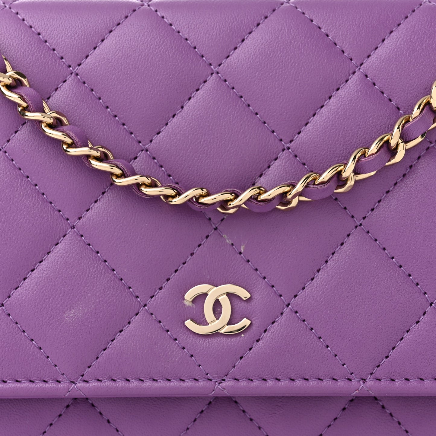 Lambskin Quilted Wallet On Chain WOC Purple