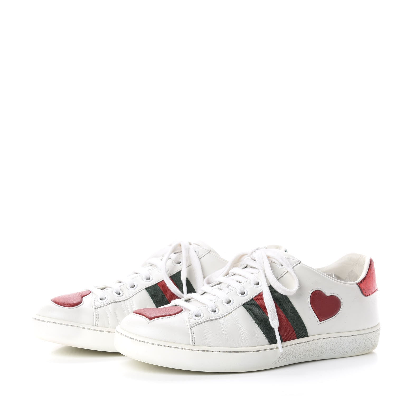 Gucci Calfskin Web Heart Embroidered Womens Ace Sneakers 37 White 3 of 6