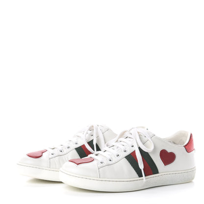Gucci Calfskin Web Heart Embroidered Womens Ace Sneakers 37 White 3 of 6
