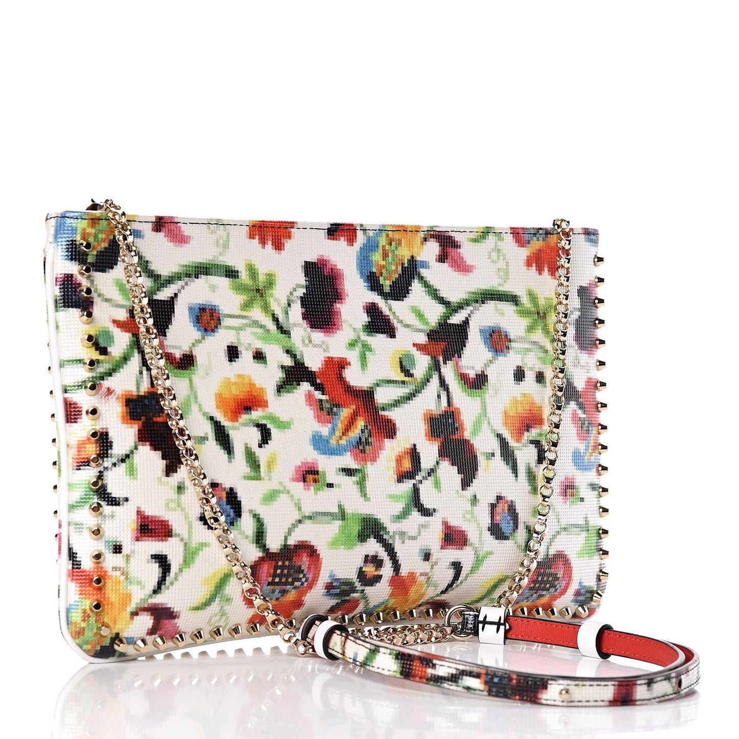 Patent Mosaique Studded Loubiposh Chain Clutch Multicolor