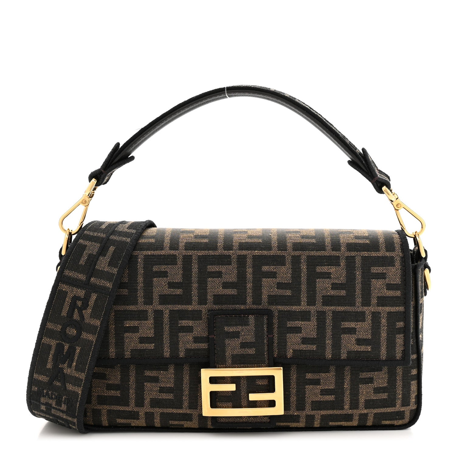 Fendi Fabric Jacquard FF 1974 Medium Baguette Tobacco Moro Black 1 of 11