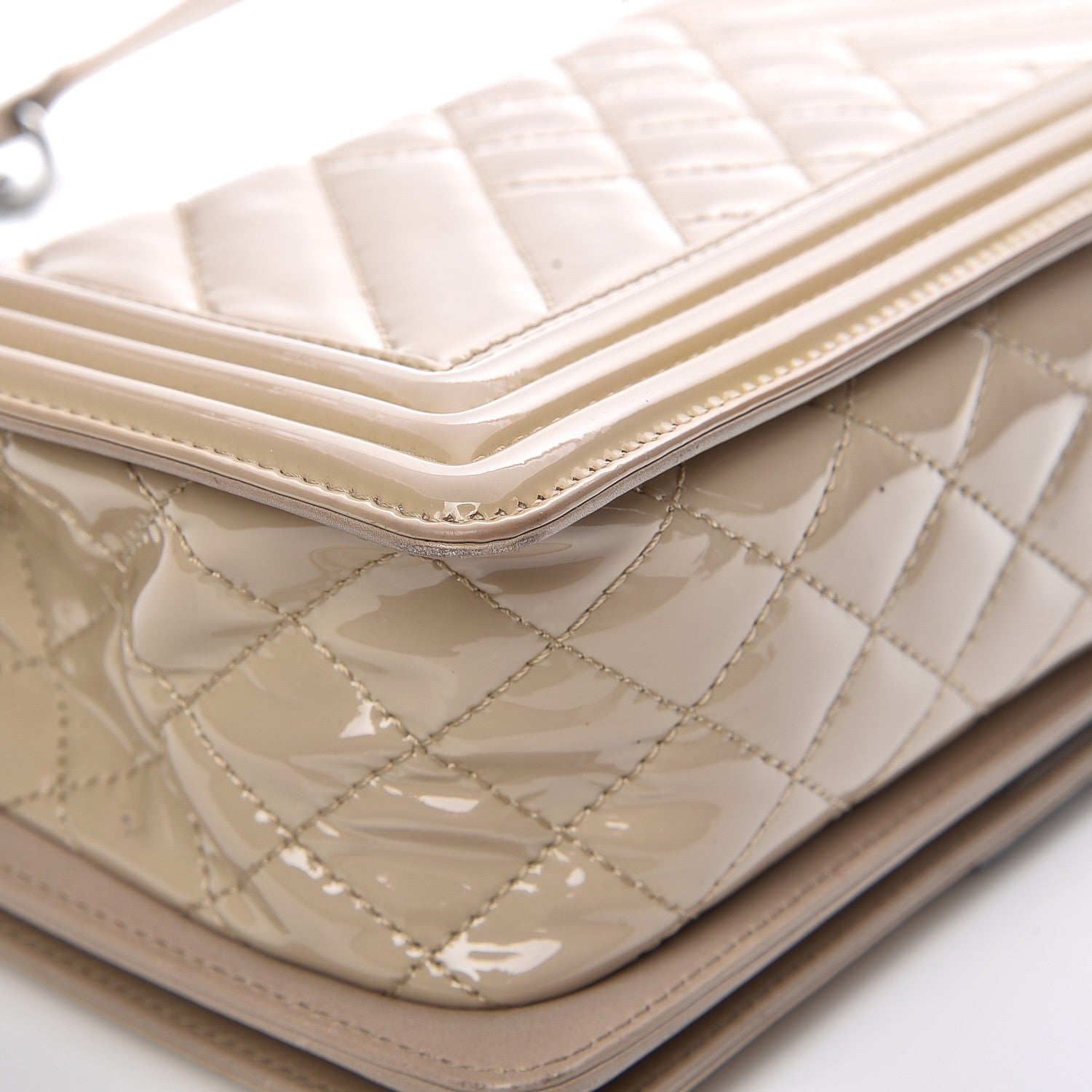 Chanel Patent Chevron Medium Boy Flap Beige 13 of 16