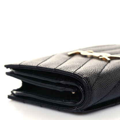 Saint Laurent Grain De Poudre Matelasse Chevron Monogram Card Case Black 10 of 12
