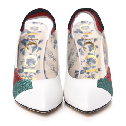 Gucci Calfskin Glitter Web High Heel Slingback Pumps 35 White 2 of 10
