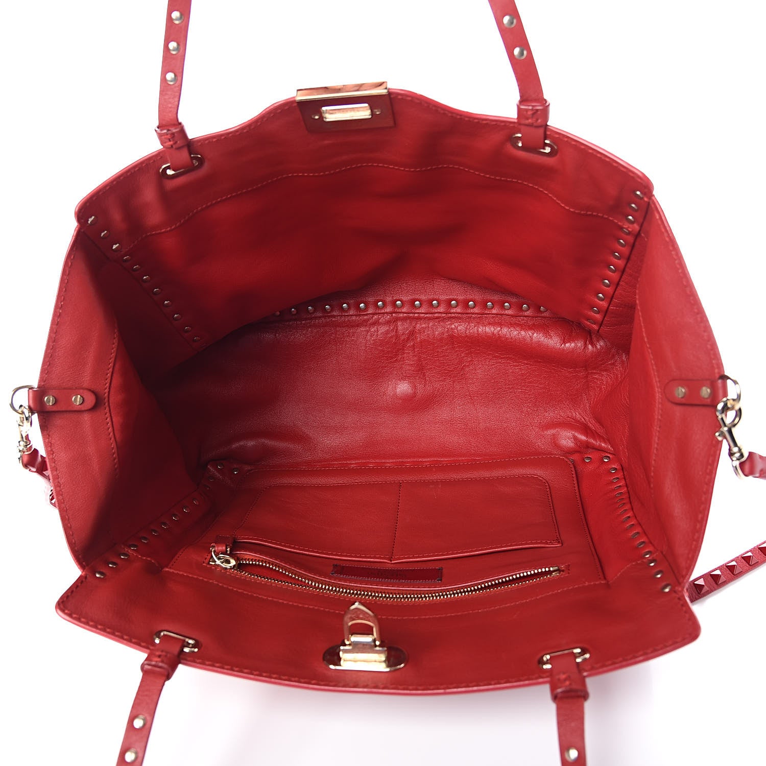 Valentino Garavani Vitello Monochrome Medium Rockstud Tote Rosso Valentino 5 of 10