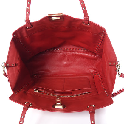Valentino Garavani Vitello Monochrome Medium Rockstud Tote Rosso Valentino 5 of 10