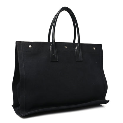 Saint Laurent Linen Calfskin Rive Gauche Tote Black 3 of 10