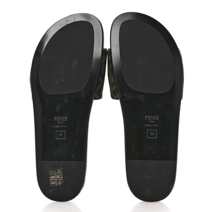 Fendi Fabric Jacquard FF 1974 Fendi Feel Slide Sandals 39 Tobacco Black 6 of 9