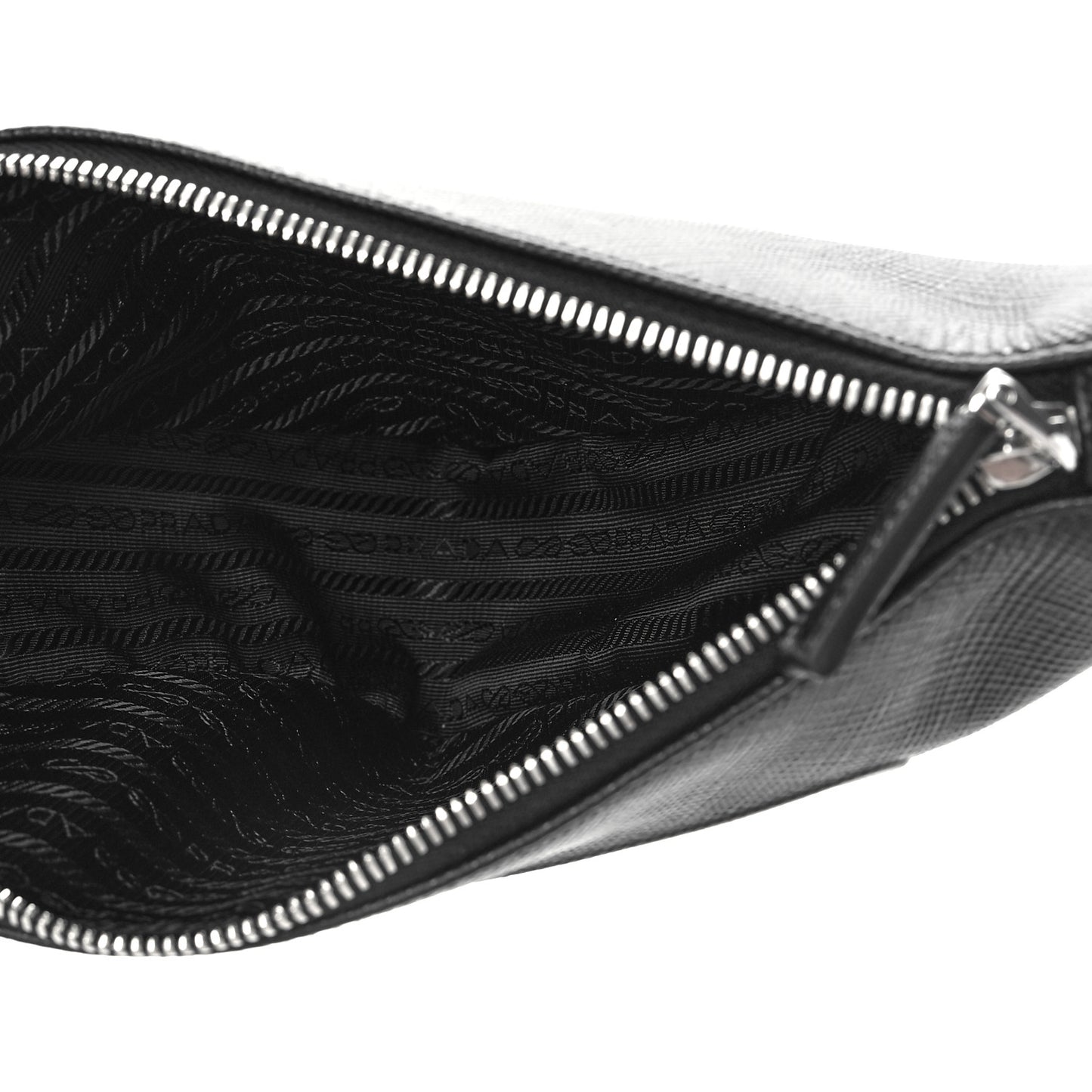 Saffiano Cuir Triangle Logo Embossed Triangle Wristlet Black