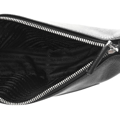 Prada Saffiano Cuir Triangle Logo Embossed Triangle Wristlet Black 5 of 8