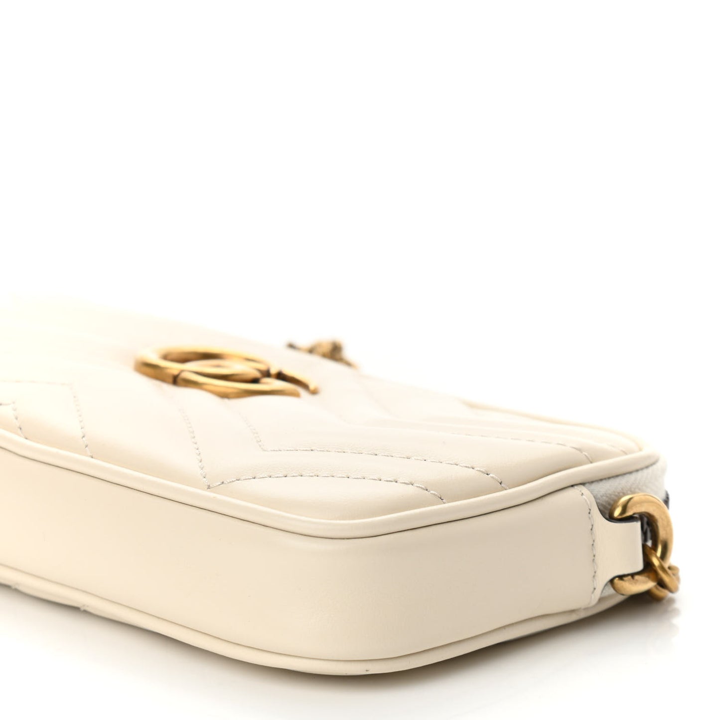Calfskin Matelasse Mini GG Marmont Chain Crossbody Bag White