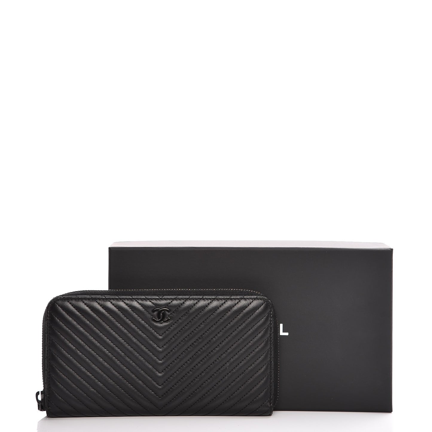 Lambskin Chevron Quilted Zip Around Wallet So Black