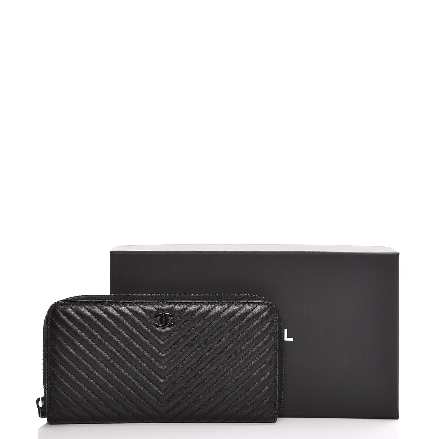 Chanel Lambskin Chevron Quilted Zip Around Wallet So Black 9 of 9