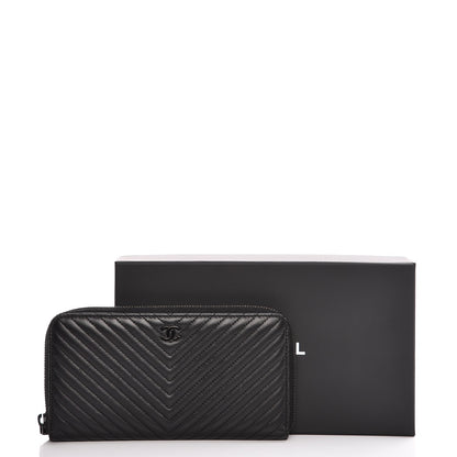Chanel Lambskin Chevron Quilted Zip Around Wallet So Black 9 of 9