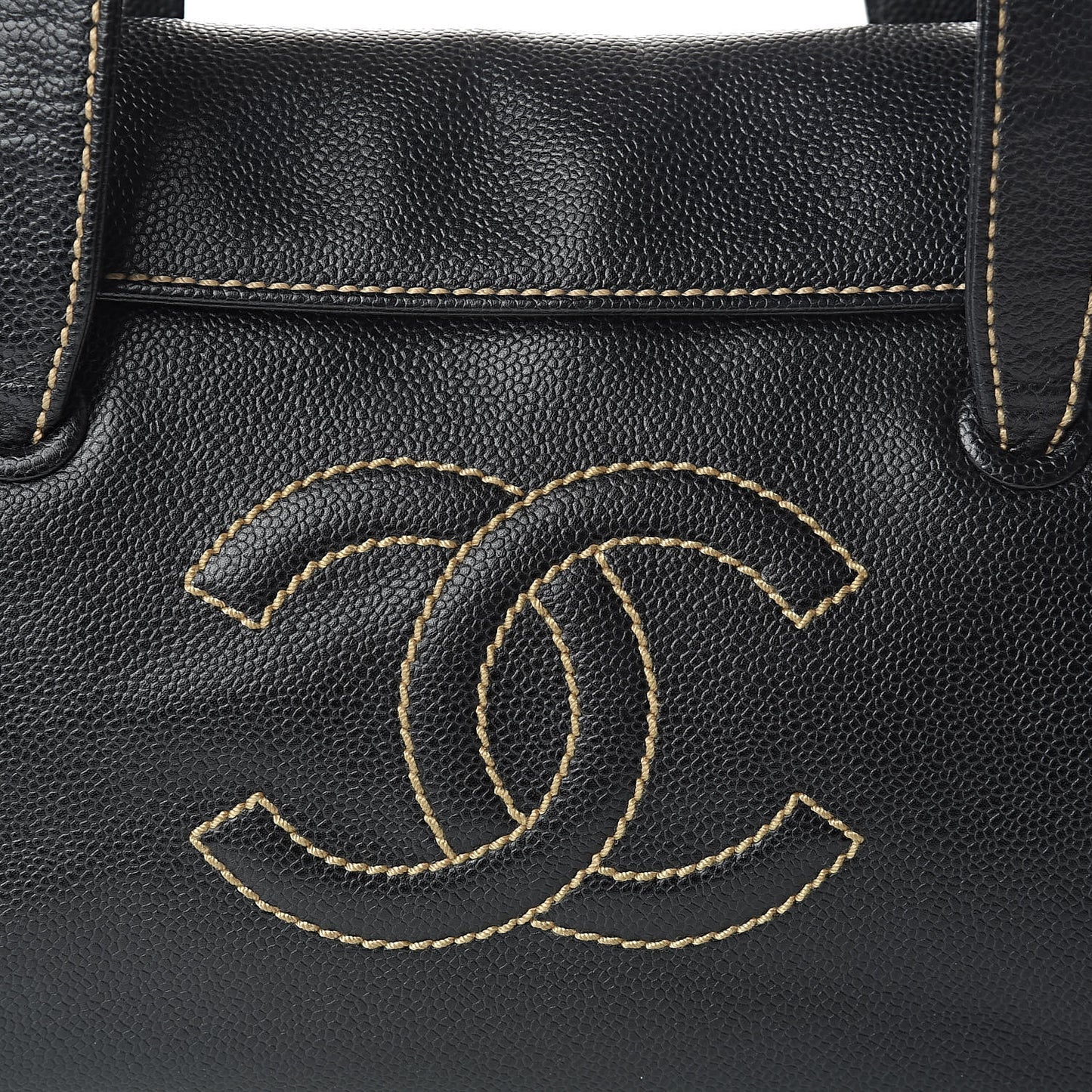 Caviar CC Stitched Flap Shoulder Bag Black