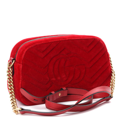 Gucci Velvet Matelasse Small GG Marmont Chain Shoulder Bag Hibiscus Red 3 of 11