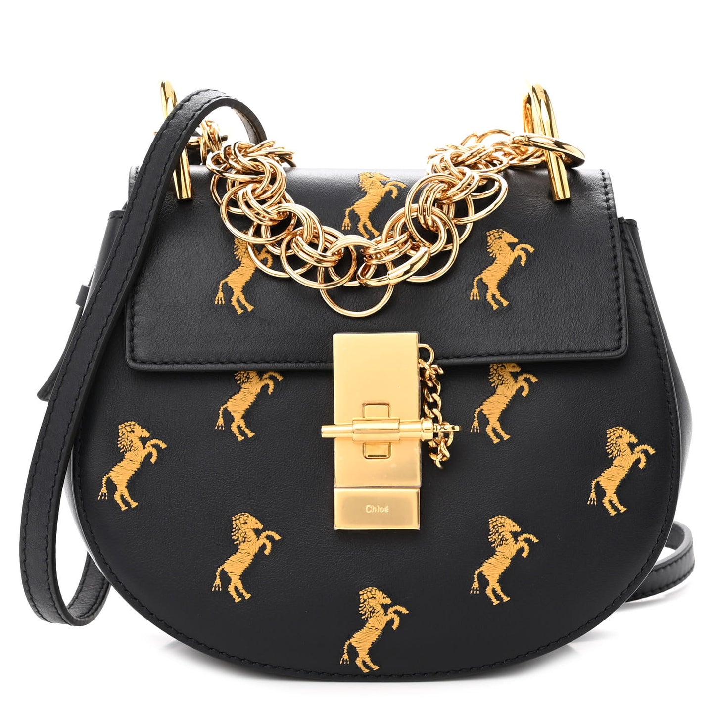Calfskin Little Horses Embroidered Mini Drew Bijou Shoulder Bag Full Blue