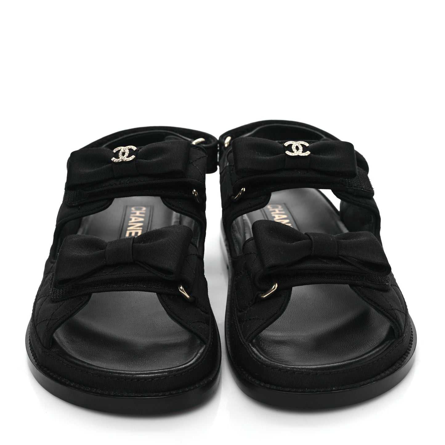 Grosgrain Quilted Bow Dad Sandals 37 Black
