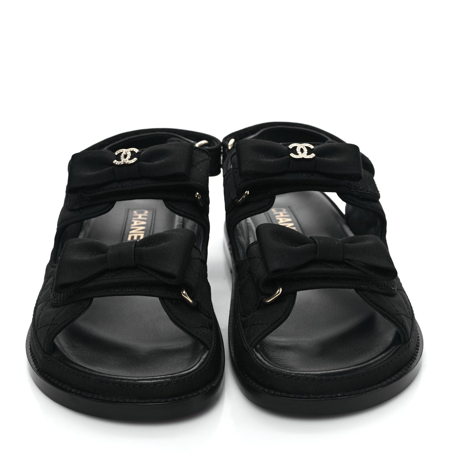 Chanel Grosgrain Quilted Bow Dad Sandals 37 Black 2 of 8