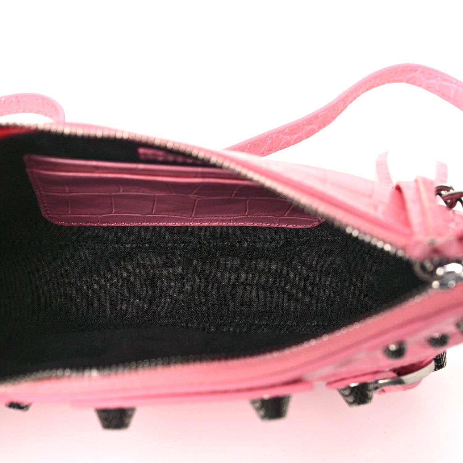 Balenciaga Extra Supple Calfskin Crocodile Embossed Le Cagole Mini Purse With Chain Sweet Pink 5 of 10
