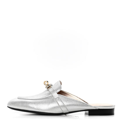 Hermes Metallic Velvet Goatskin Oz Mules 38 Gris Argente 1 of 10