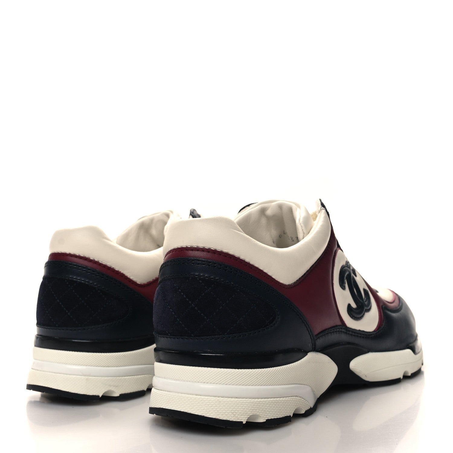 Chanel Calfskin CC Sneakers 38.5 Navy Blue White Light Burgundy 4 of 9