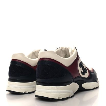 Chanel Calfskin CC Sneakers 38.5 Navy Blue White Light Burgundy 4 of 9